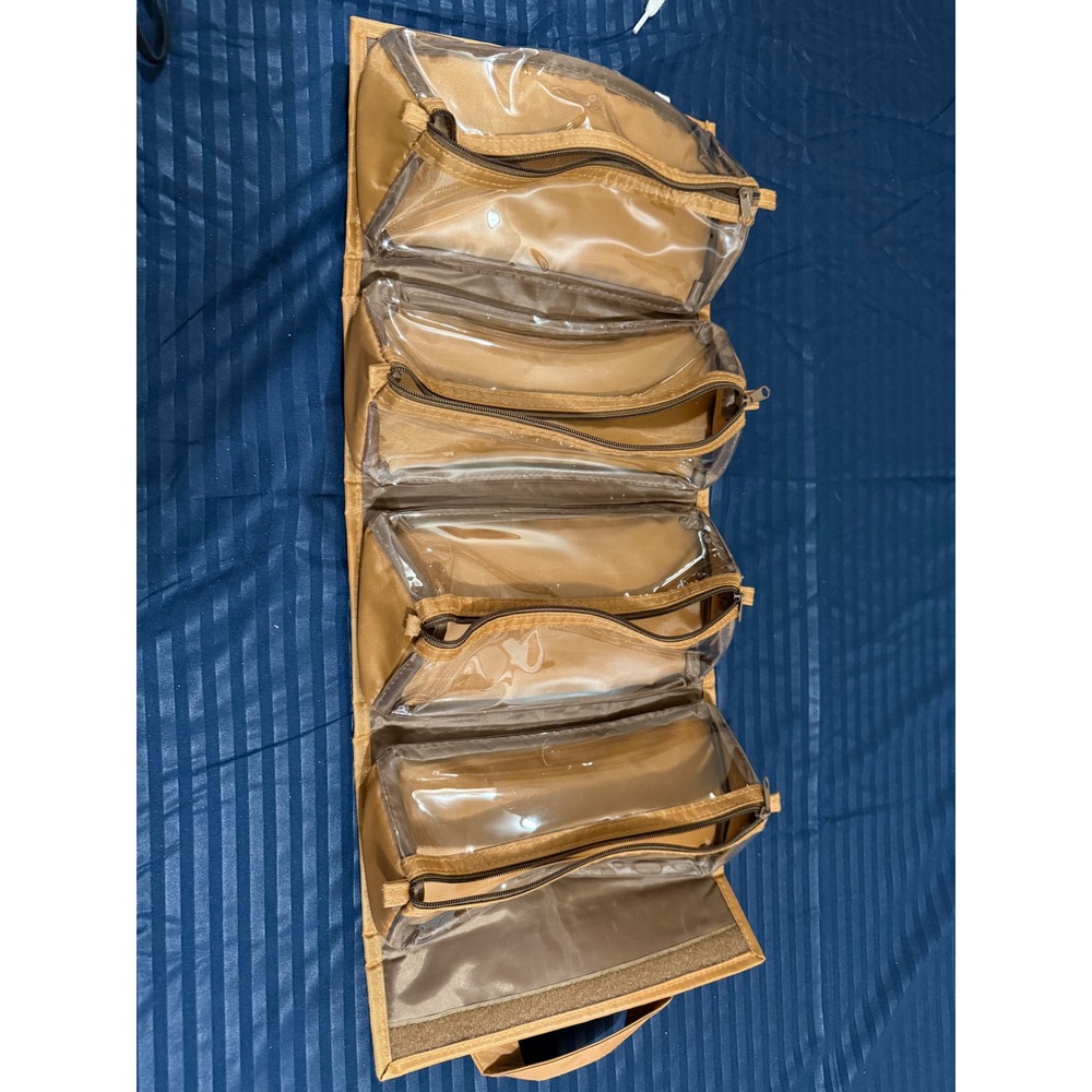 JM New York Tan Roll Up Travel Toiletry Bag 4 Clear Zipper Pockets Organizer